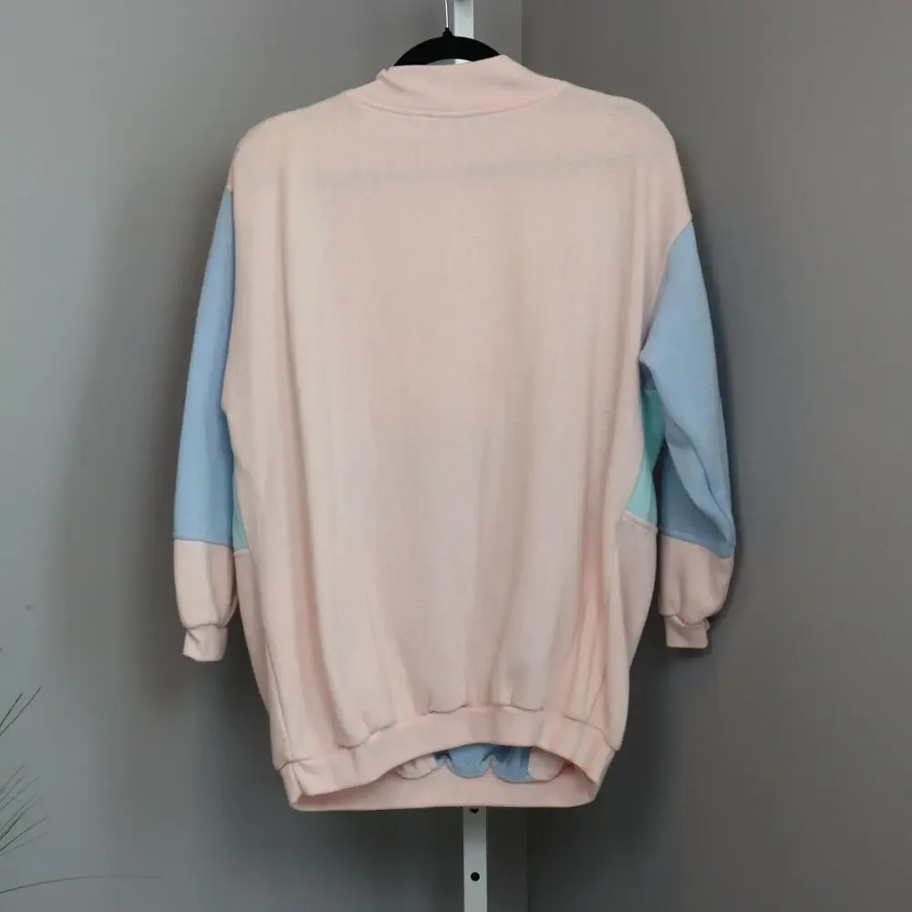 Vintage Gitano Colorblock Quarter Zip Sweatshirt Pastel Pullover Size M - Picture 2 of 6